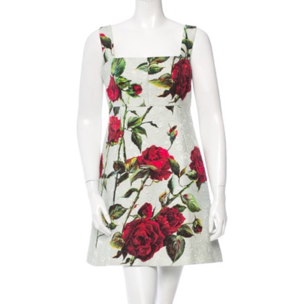 Dolce & Gabbana White Dress with Red Floral Design
